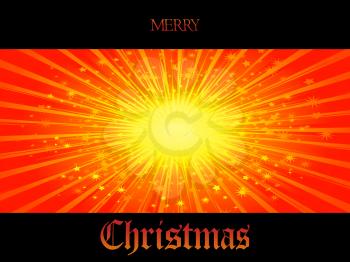 Merry Christmas; Copy Space Panel With Golden Star Burst Stars And Rays Over Black Background With Decorative Text