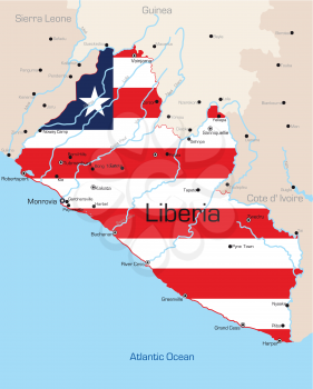 Royalty Free Clipart Image of a Map of Liberia With the Flag on It