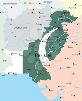 Royalty Free Clipart Image of a Map of Pakistan Coloured Like the Flag