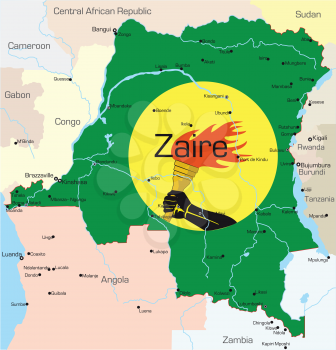 Royalty Free Clipart Image of a Map of Zaire With the Flag on It