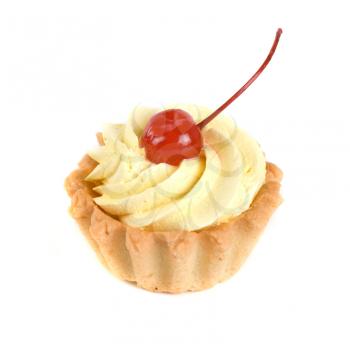 fresh baked cherry cupcake isolated on white and cherry