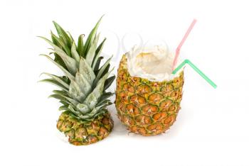 Royalty Free Photo of a Milk Cocktail in a Pineapple