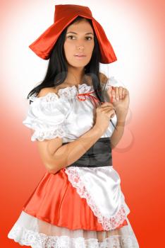 Royalty Free Photo of a Woman Dressed as Little Red Riding Hood