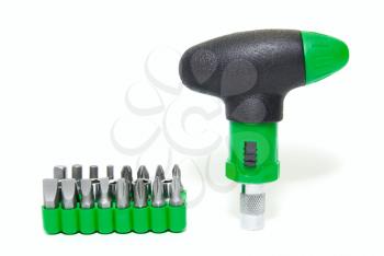 Green screwdriver set isolated on the white background