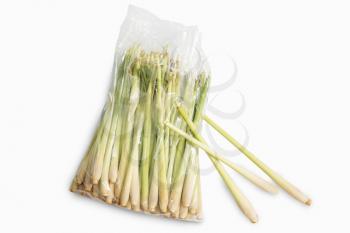 Lemongrass in plastic bag isolated on a white background