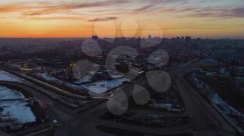 Evening aerial panorama of evening timelapse