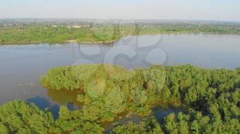 Aerial view of big siberian Ob river in beauty summer day, 4K drone footage.