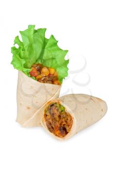 burrito with meat, haricot beans and vegetables