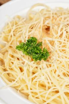 Pasta carbonara closeup dish, a typical italian dish
