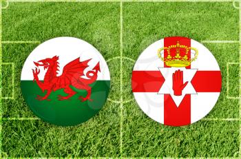 Wales vs Nothern Ireland icons at green background