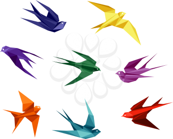 Swallows set in origami style isolated on white background