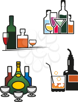Alcohol drinks symbols and elements set for bar or pub menu design
