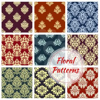 Seamless floral pattern background with damask ornament. Ornate flower motif, decorated with vintage victorian flourishes and leaf scroll for wallpaper pattern, fabric print and tile design