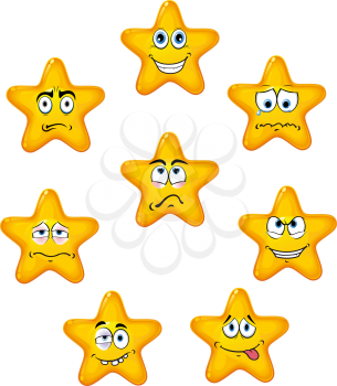 Yellow star icons with different emotions in cartoon style