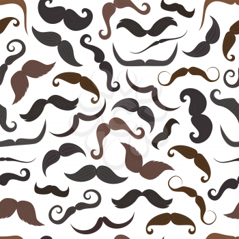 Mustaches hipster style seamless pattern with curls, thin and thick mustache isolated background. Male facial hair styling endless texture, modern barber shop theme. Gentleman natural accessory vector