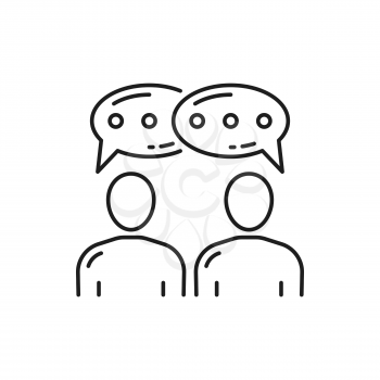 Business people communicate online, writing text messages in messenger isolated line icons. Vector conversation of coworkers, teamwork collaboration, dialog discussion and contact, partnership
