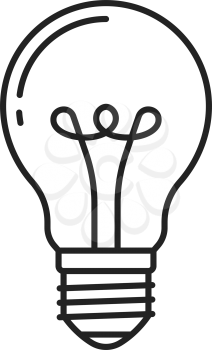 Common transparent lamp, thin line light bulb isolated icon. Vector tungsten lightbulb, incandescent lamp bulb device, incandescent light globe. Lighting equipment, symbol of innovation, new idea