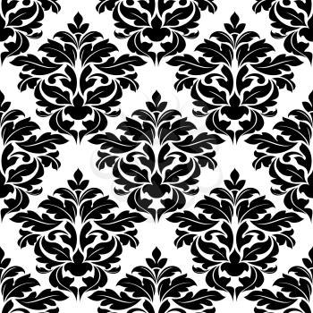 Classic damask seamless pattern on white and black colors for background and textile design