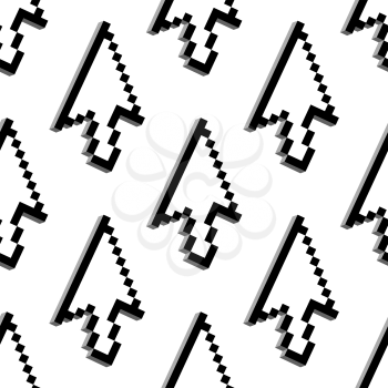 Seamless black and white pixel arrow pattern with a repeat motif in square format