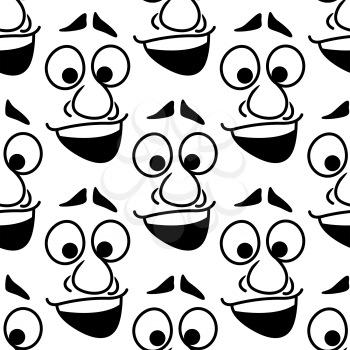 Seamless background pattern of a repeat of cartoon happy funny faces with big smile for comics design isolated on white background in square format