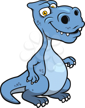 Cute blue cartoon dinosaur with a toothy smile watching the viewer, vector illustration on white