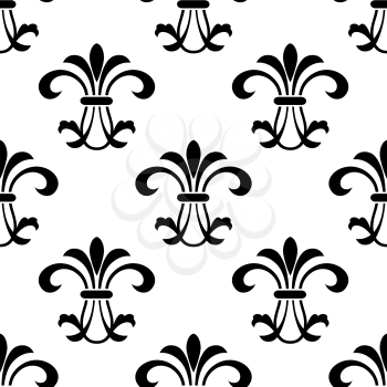 Seamless floral fleur-de-lis royal black lily pattern on white background. For wallpaper, tiles and fabric design
