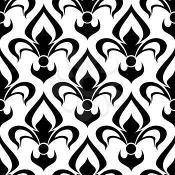 Seamless floral fleur-de-lis royal black lily pattern, isolated on white colored backdrop