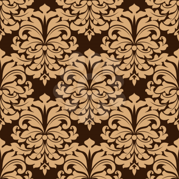 Close up seamless vintage floral pattern with beige flowers on brown background for textile and wallpaper design