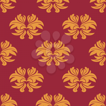 Simple bold arabesque seamless pattern with large yellow motifs on a vintage red background