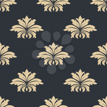 Beige on gray seamless floral pattern with retro design flowersand elements