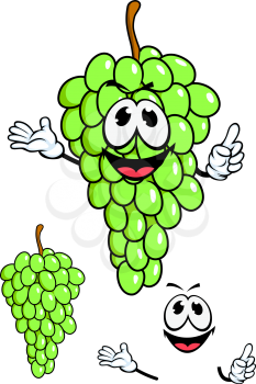 Bunch of green ripe cartoon grape fruit with funny face suitable for healthy dessert recipe design