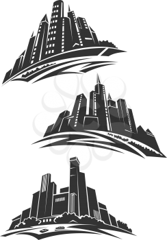Downtown skylines with silhouettes of business offices and towers architecture suited for real estate agency or building company design