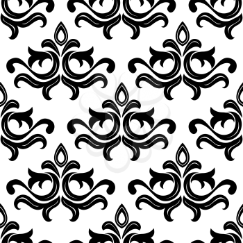 Black floral seamless pattern with curly floral elements