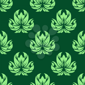 Dark and light green floral seamless pattern in damask style for wallpaper design