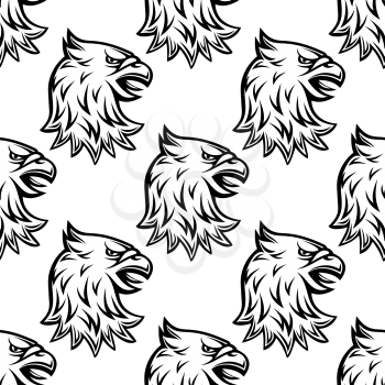 Seamless pattern with head of heraldic eagle on white background for medieval design
