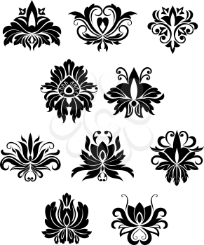 Floral design elements and flowers set in retro style for ornate and decoration