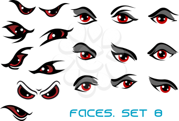 Danger monster aand evil red eyes set for faces depicting a range of expressions