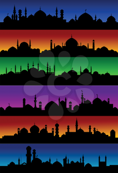 Oriental arabian city skylines with mosques and minarets for holiday and religion design