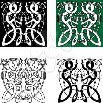 Ancient celtic animal ornaments with twisted dragons in tribal style for tattoo or totem animal design