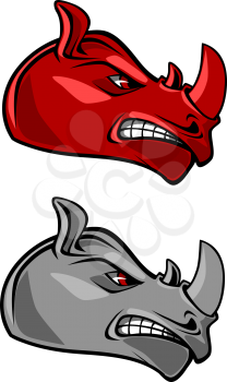 Horned rhino head with wicked grin and widened nostrils for tattoo, mascot or t-shirt print design