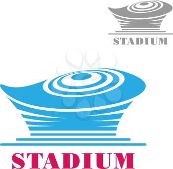 Modern blue stadium or arena building icon with circular roof. For sports theme design
