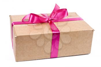 Cardboard box with red bow 