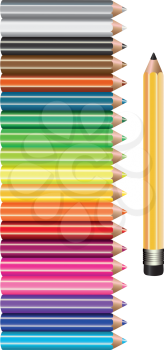 Set colored pencils on white background. Vector illustration. Office supplies.