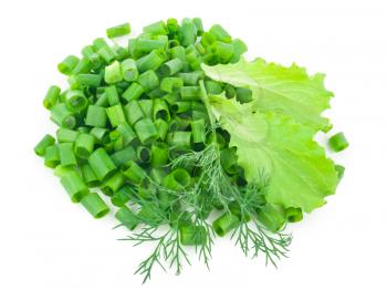 chopped green onions with lettuce, dill