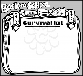 Royalty Free Clipart Image of a Back to School Survival Kit Promo