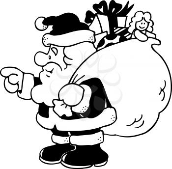 Royalty Free Clipart Image of Santa With His Bag of Toys