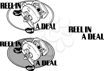 Royalty Free Clipart Image of Fishing Reels on an Ad Starter