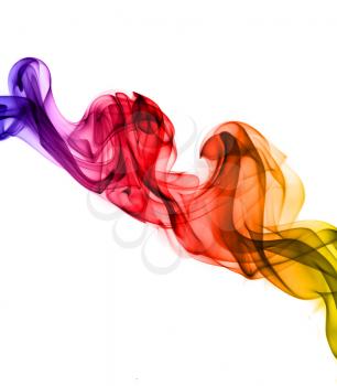 Abstract colored smoke waves over the white background