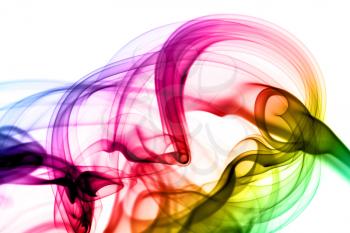 Abstract colorful magic smoke shape over the white background