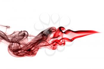 Abstract red smoke waves over the white background